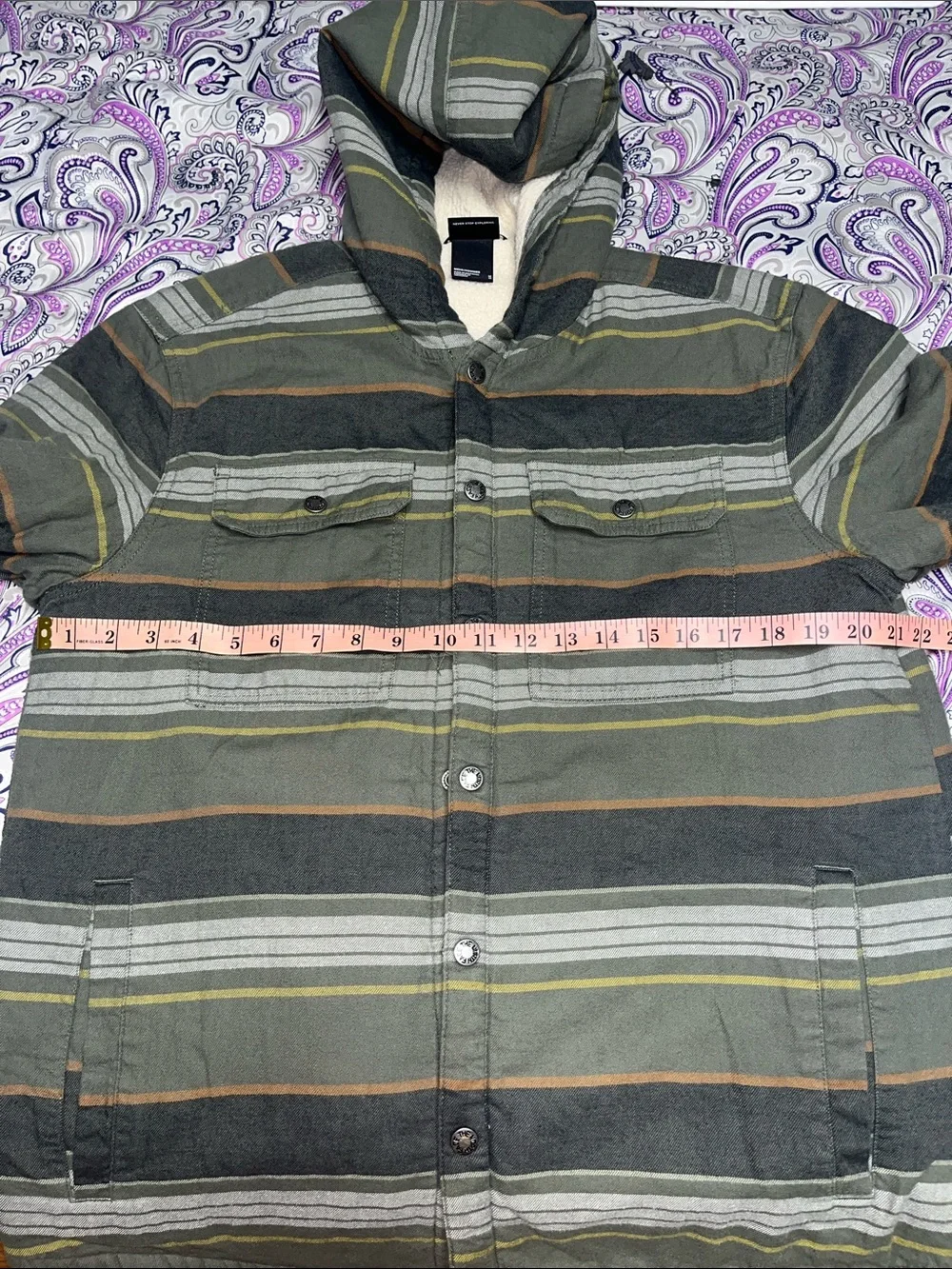 The North Face Olive Green & Gray Striped Sherpa Hooded Jacket
